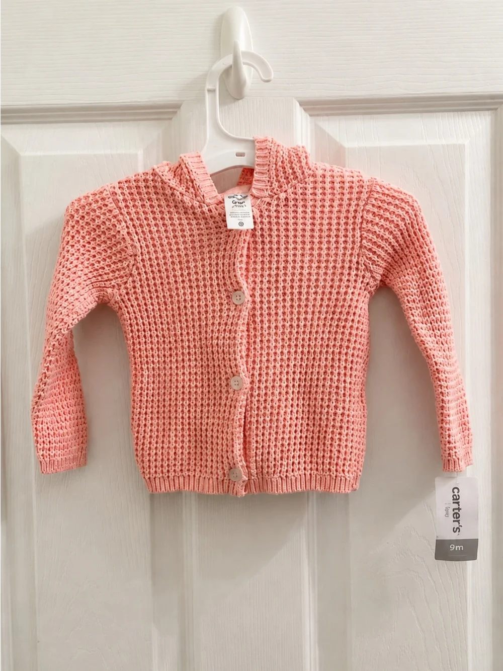 Carter’s Baby Girls Pink Knit Hooded Cardigan Sweater 9M NWT